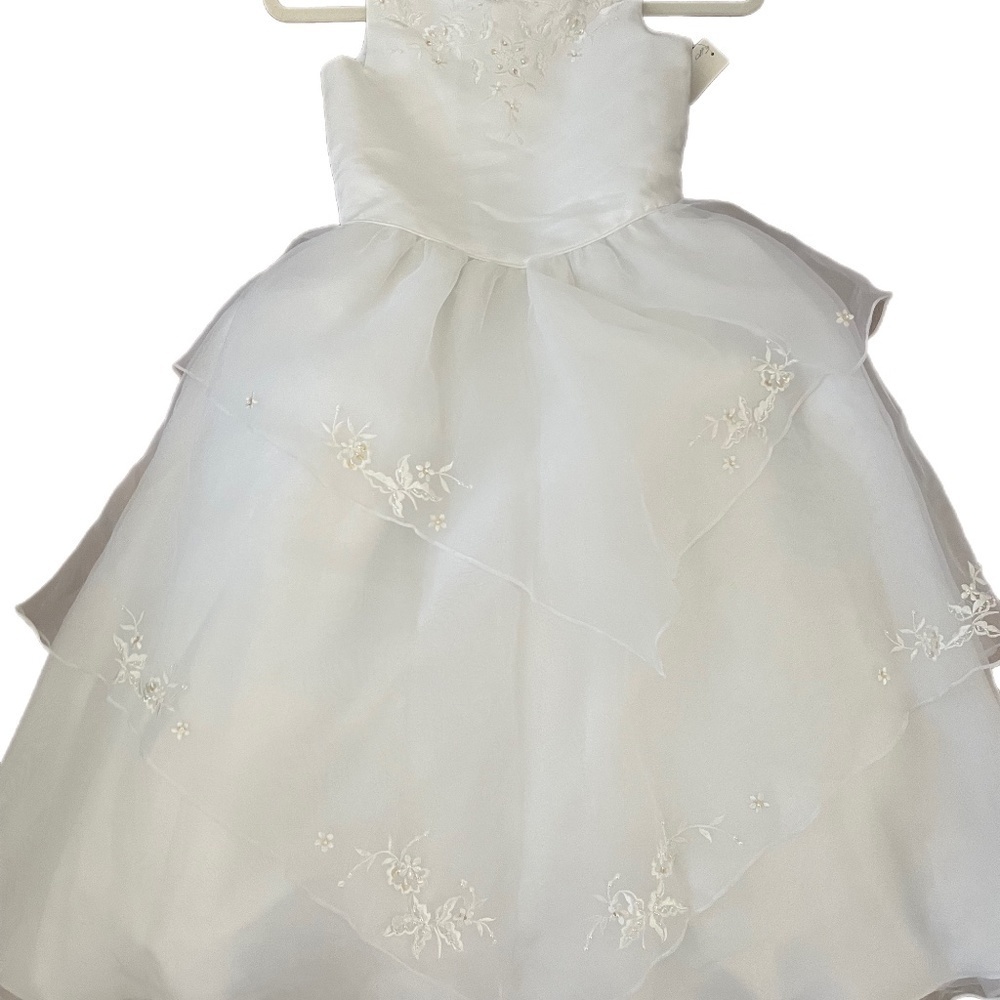 Child Flower Girl Communion Organza Embroidered Fitted  Bodice tiered Princess